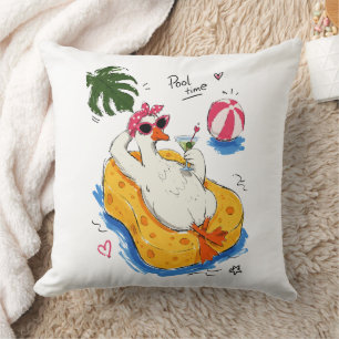 Pool Time Funny Duck with Sunglasses & Cocktail Cushion