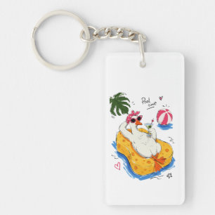 Pool Time Funny Duck with Sunglasses & Cocktail Key Ring