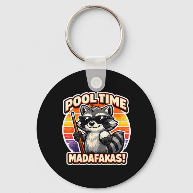 Pool Time Madafakas Funny Racoon Billiards Player Key Ring (Front)