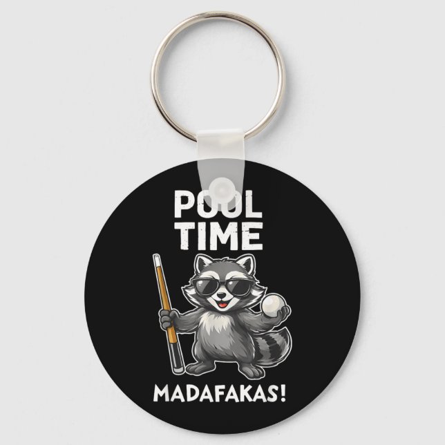 Pool Time Madafakas Funny Racoon Billiards Player Key Ring (Front)