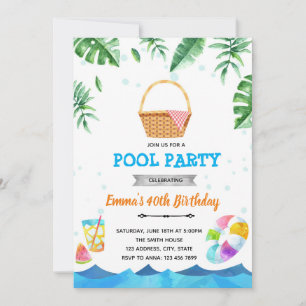 Pool tropical picnic brunch invitation