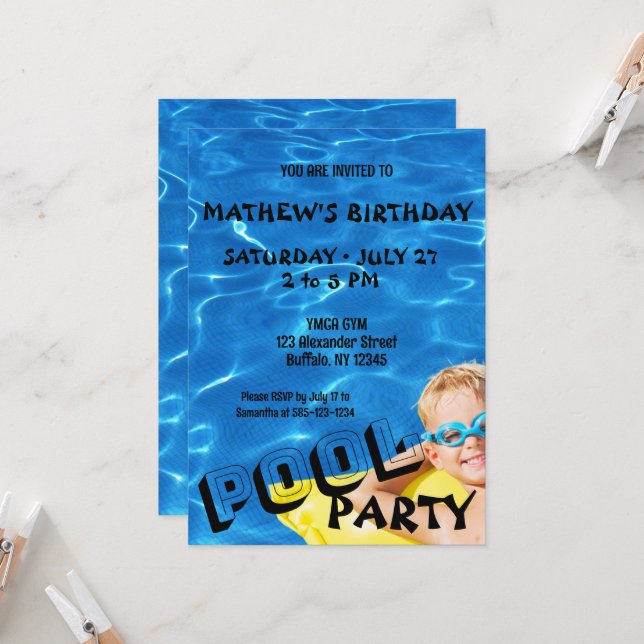 Pool Water Clear Pool Birthday Party Invitation (Front/Back In Situ)
