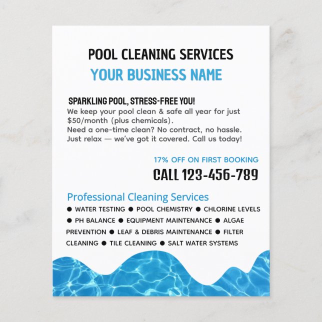 POOL Water, Swimming Pool Cleaning Advertising Fly Flyer (Front)