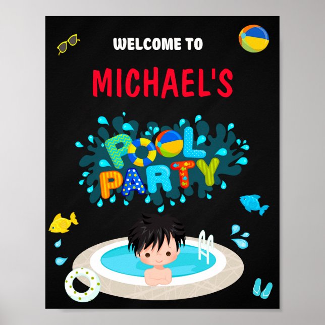 Pool welcome party sign Boy waterslide pool party (Front)