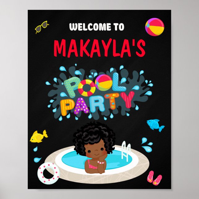 Pool welcome party sign Girl splish splash swim (Front)