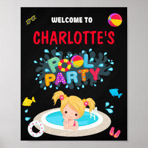 Pool welcome party sign Girl summer swimming party