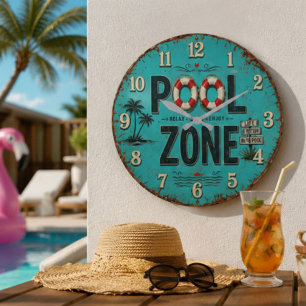 Pool Zone Vintage Poolside Large Clock