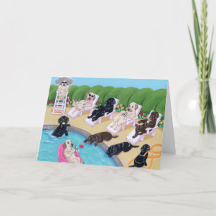 Poolside Party Labradors Painting Card
