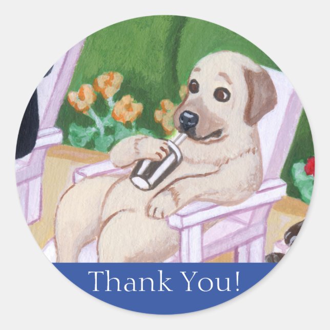 Poolside Party Labradors Painting Classic Round Sticker (Front)
