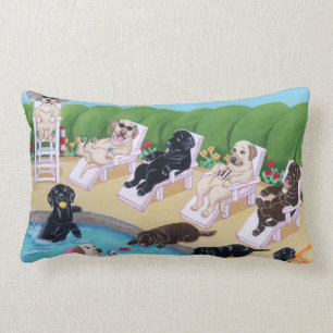 Poolside Party Labradors Painting Lumbar Cushion