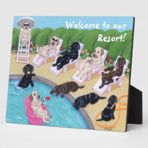 Poolside Party Labradors Painting Plaque