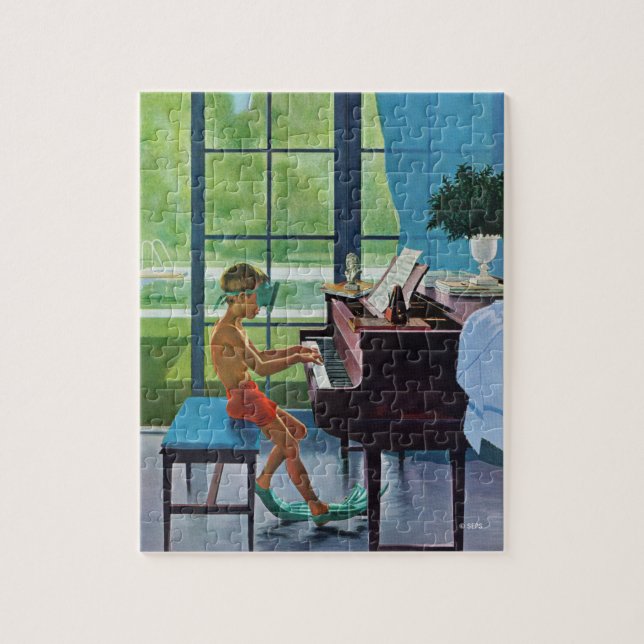Poolside Piano Practice Jigsaw Puzzle (Vertical)