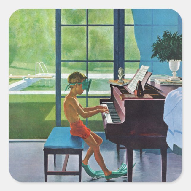 Poolside Piano Practice Square Sticker (Front)