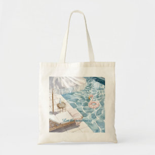 Poolside Umbrella Pink Flamingo Float Ball Tote Bag