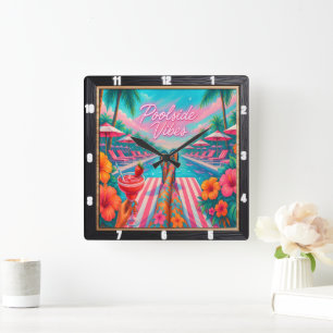 Poolside Vibes Relaxing Summer Square Wall Clock