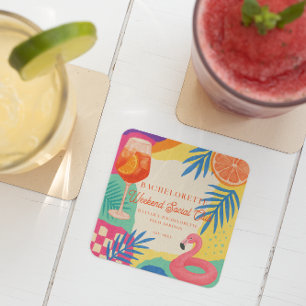 Poolside Weekend Social Club Bachelorette Square Paper Coaster