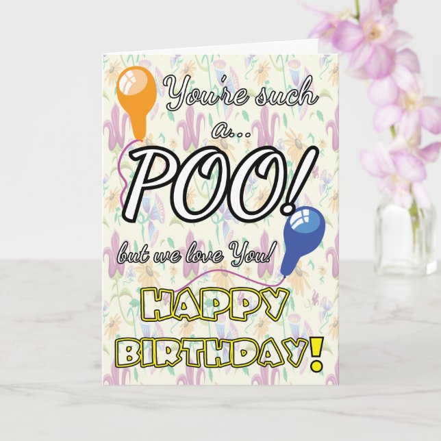 POOP balloons cake funny kids birthday Card (Orchid)