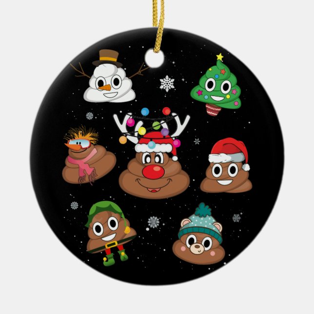 Poop Emoji Christmas Pajama Ceramic Ornament (Front)