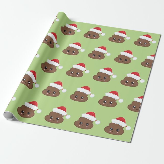 Poop Emoji Christmas Santa Wrapping Paper (Unrolled)