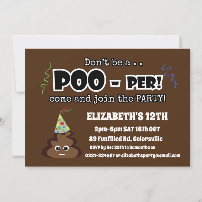 POOP emoji cute funny birthday party kids Invitation (Front)