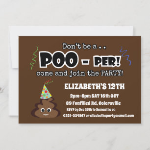 POOP emoji cute funny birthday party kids Invitation