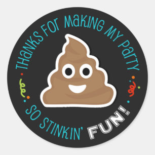 Poop Emoji Funny Birthday Party Thank You Stickers