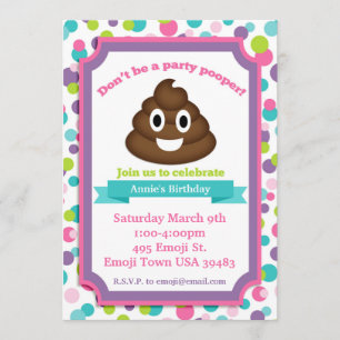 Poop Emoji Girl Birthday Invitation
