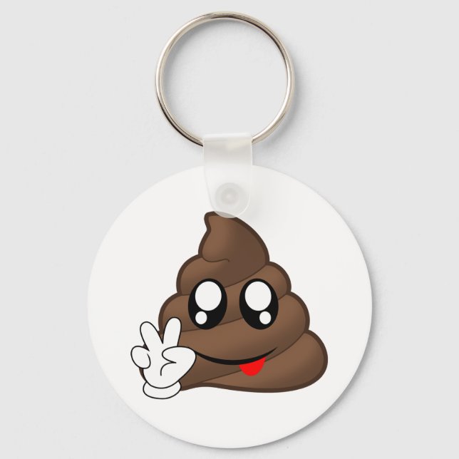 Poop Emoji Peace Sign Hands Key Ring (Front)