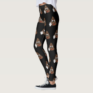 Poop Emoji Peace Sign Hands Leggings