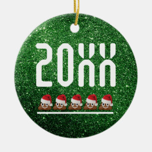 Poop Emoji Santa Green Glitter Christmas Sucks Ceramic Ornament