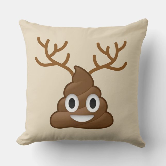 Poop Emoji with Antlers Cushion (Front)