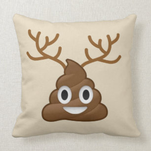 Poop Emoji with Antlers Cushion
