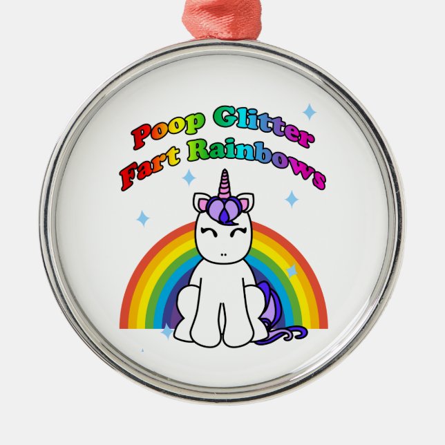 Poop Glitter Fart Rainbows Metal Ornament (Front)