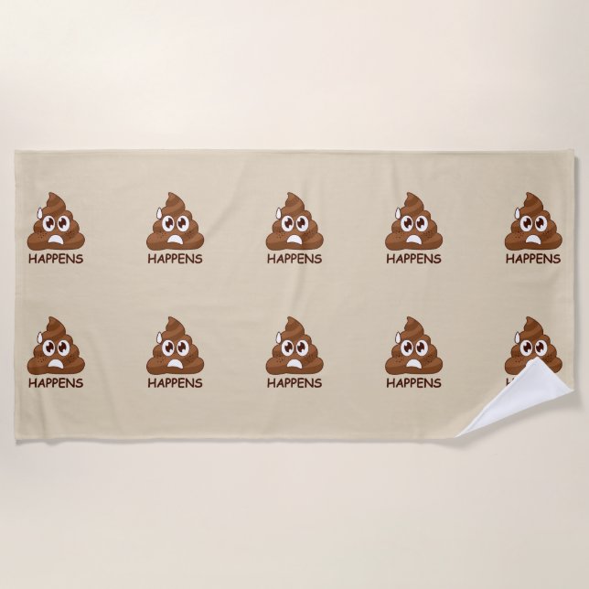 Poop Happens Emoji (brown) Beach/ Bath Towel (Front)