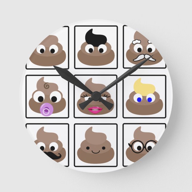 Poop Many Faces Round Clock (Front)
