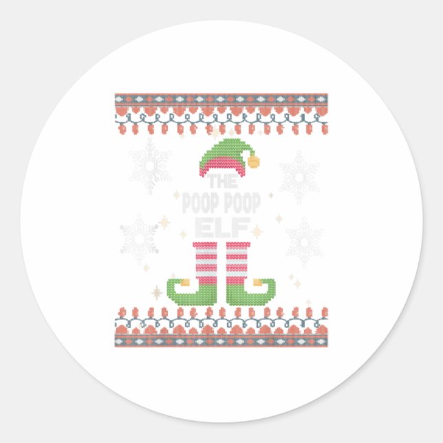 Poop Poop Elf Ugly Christmas Classic Round Sticker (Front)