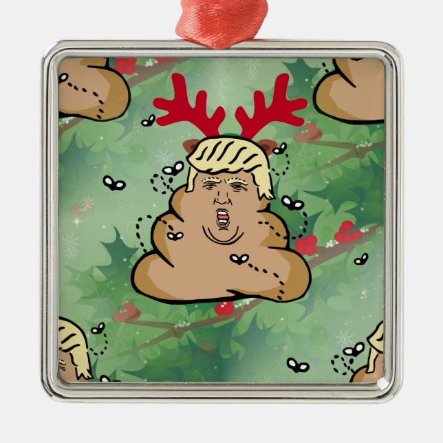 poop reindeer donald trump metal ornament (Front)