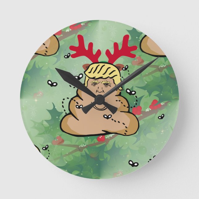 poop reindeer donald trump round clock (Front)