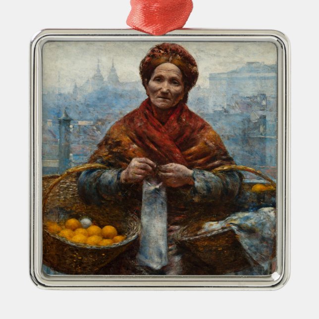 Poor Jewish Woman Selling Oranges in Poland Metal Ornament (Front)