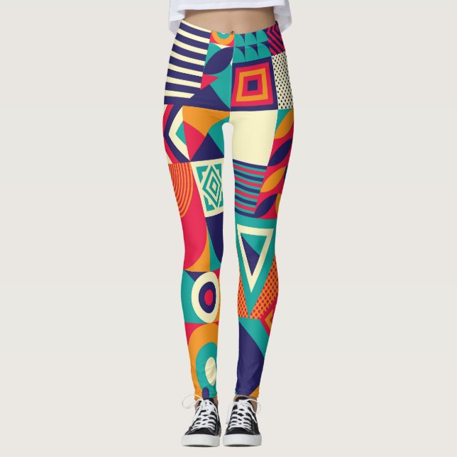 Pop abstract geometric shapes, seamless pattern. leggings (Front)
