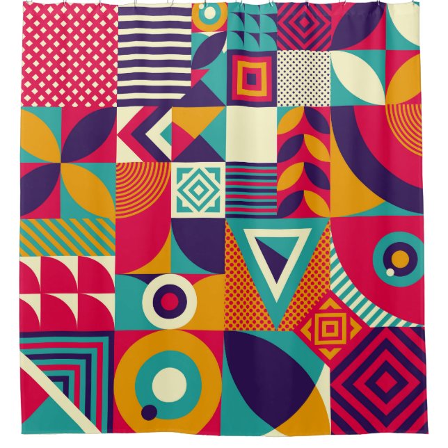 Pop abstract geometric shapes, seamless pattern. shower curtain (Front)