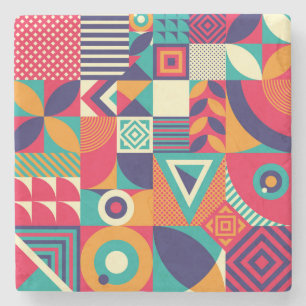 Pop abstract geometric shapes, seamless pattern. stone coaster