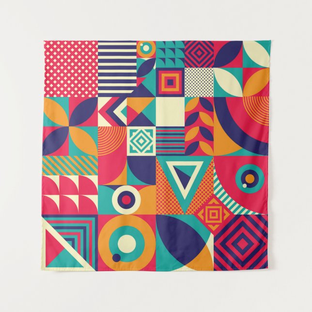 Pop abstract geometric shapes, seamless pattern. tapestry (Front)