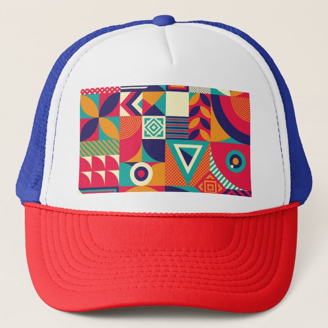 Pop abstract geometric shapes, seamless pattern. trucker hat (Front)