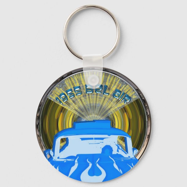 Pop Art 1955 Bel Air Blue Key Ring (Front)