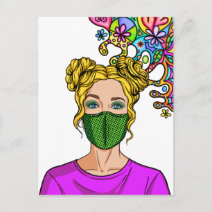 Pop Art 2021 Face Mask Lady Girl Postcard