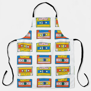 Pop art 90s seamless pattern of music cassettes. B Apron