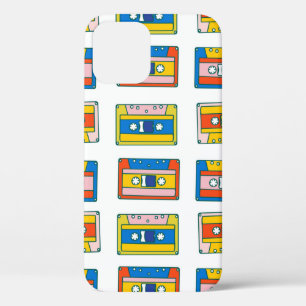 Pop art 90s seamless pattern of music cassettes. B iPhone 12 Case