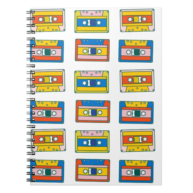 Pop art 90s seamless pattern of music cassettes. B Notebook (Front)