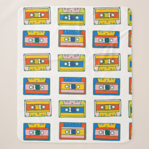 Pop art 90s seamless pattern of music cassettes. B Sherpa Blanket